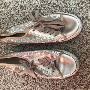 Bebe rose gold shiny logo slip on sneakers 10